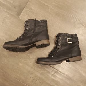 Fergalicious Leather Ankle Boots with Knit Detail - US 9